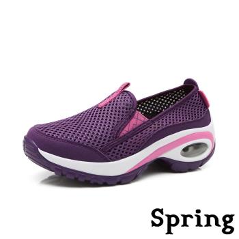 【SPRING】健步鞋 氣墊健步鞋/高彈力縷空網布排汗透氣氣墊戶外健走鞋 紫