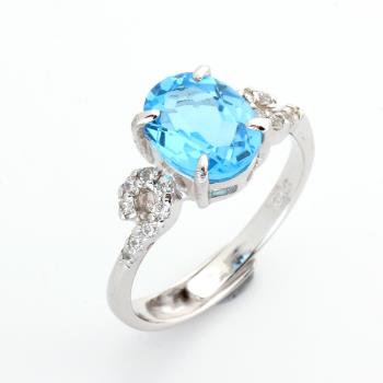 【寶石方塊】天然藍色托帕石戒指-925銀飾-藍田生玉-活圍設計