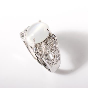 【寶石方塊】天然貓眼月光石戒指-925銀飾-百卉含英-活圍設計
