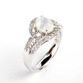 【寶石方塊】天然藍光月光石戒指-925銀飾-露水藍天-活圍設計