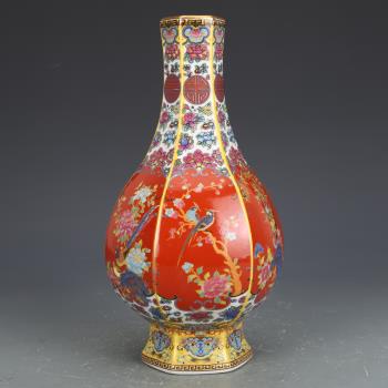 雍正琺瑯彩六方瓶仿古瓷器花瓶