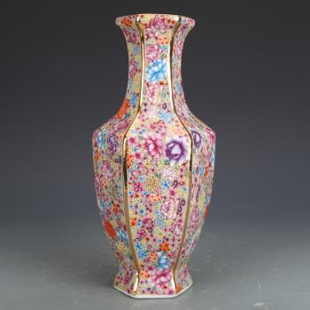 乾隆粉彩六方瓶仿古瓷器花瓶