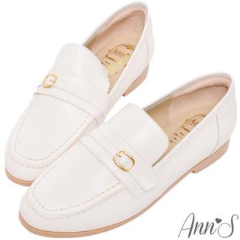 Ann’S手工縫製粗線金釦綿羊皮全真皮平底樂福鞋-白(版型偏大)