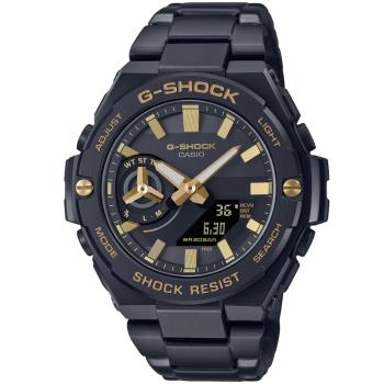 CASIO G-SHOCK 太陽能x藍牙連線 簡約黑金雙顯腕錶 GST-B500BD-1A9