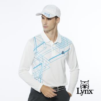 【Lynx Golf】男款吸濕排汗網眼材質線條設計山貓繡花長袖POLO衫(二色)