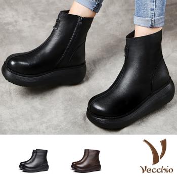 【VECCHIO】短靴 厚底短靴/真皮寬楦純色經典厚底短靴  (2色任選)