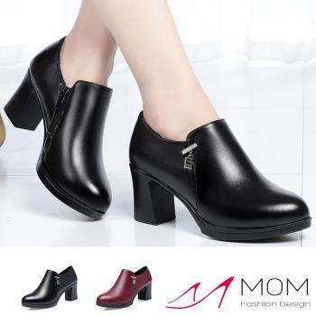 【MOM】踝靴 中跟踝靴/真皮柔軟牛皮氣質中跟踝靴 (2色任選)