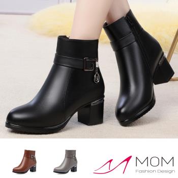【MOM】短靴 高跟短靴/真皮優雅金屬鑽飾尖頭高跟短靴 (3色任選)