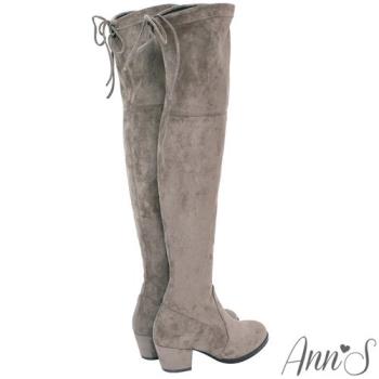 Ann’S 正常版-名模後蝴蝶結側拉鍊貼腿防水絨布過膝靴-可可