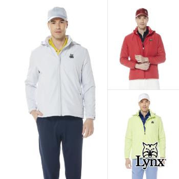 【Lynx Golf】男款防風防潑水刷毛保暖3M反光印花設計壓光配布剪接長袖可拆式連帽外套(三色)