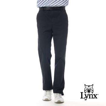 【Lynx Golf】男款純棉彈性舒適特殊紋路精選材質素面基本款平口休閒長褲-黑色