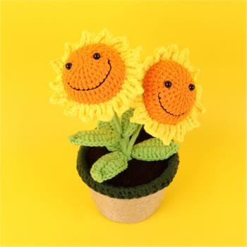 手工編織微笑向日葵盆栽禮物 (2朵)