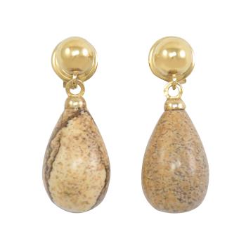 BOTTEGA VENETA 590543 石紋水滴造型墜飾耳環.金