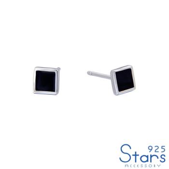 【925 STARS】純銀925極簡方形黑色滴釉造型耳釘 造型耳釘 