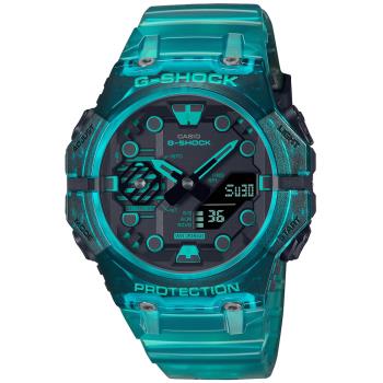 CASIO G-SHOCK 藍牙連線 時尚錶圈雙顯腕錶-透明藍 GA-B001G-2A