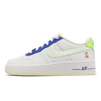 Nike 休閒鞋 Air Force 1 LV8 GS 大童鞋 女鞋 白 螢光黃 藍 AF1 車縫線 FB1393-111