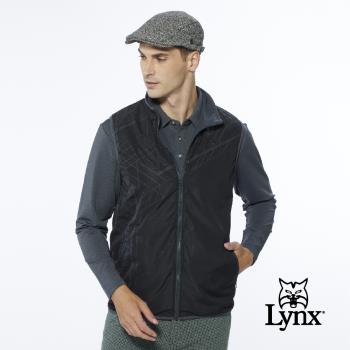 【Lynx Golf】男款保暖舒適幾何曲線菱形印花無袖雙面穿風衣布/刷毛背心(三色)