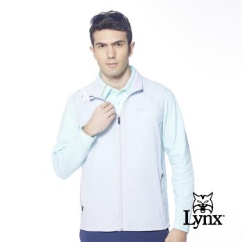 【Lynx Golf】男款造型配色織帶設計LOGO緹織網布剪接拉鍊口袋無袖背心(二色)