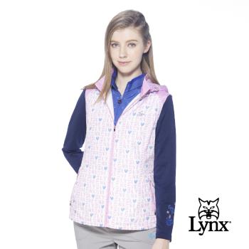 【Lynx Golf】女款防風防潑水風衣布材質Lynx字樣愛心印花無袖背心(二色)