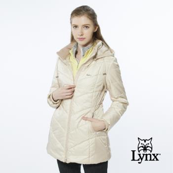 【Lynx Golf】女款長版防風保暖潑水鋪棉款素面壓線長袖可拆式連帽外套(二色)