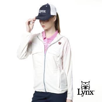 【Lynx Golf】女款彈性舒適涼爽透氣交叉壓條袋蓋連帽長袖外套(二色)