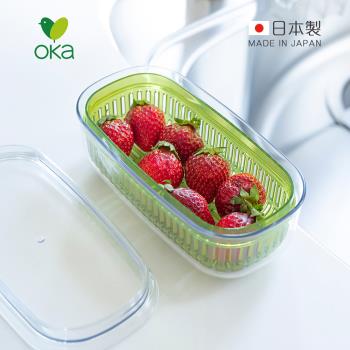 日本OKA Vegi mage日製透明雙層瀝水保鮮盒-小-2色可選
