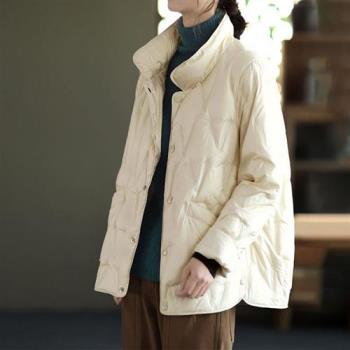 【巴黎精品】羽絨外套白鴨絨夾克-立領輕薄寬鬆短款女外套3色p1ah11