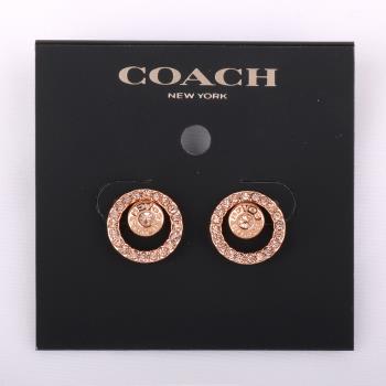 COACH-雙圓晶鑽穿針式耳環(玫瑰金)一對