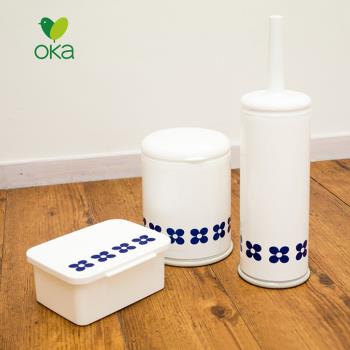 日本OKA 北歐風小花浴廁清潔三件組 (濕紙巾盒+垃圾桶+馬桶刷)