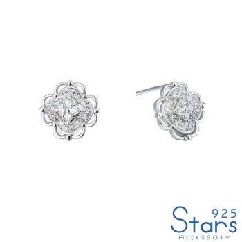 【925 STARS】純銀925微鑲美鑽閃耀花朵造型耳釘 造型耳釘 美鑽耳釘 