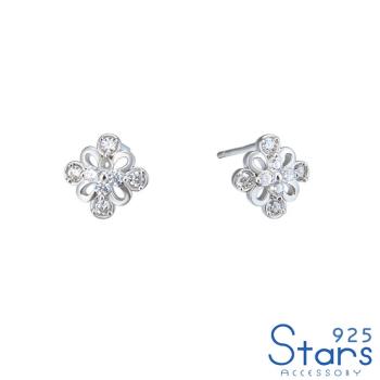 【925 STARS】純銀925微鑲美鑽古典縷空花紋造型耳釘 造型耳釘 美鑽耳釘