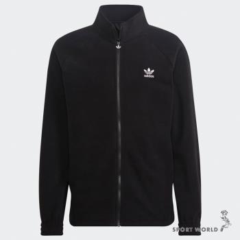 Adidas 男 立領外套 毛絨 三葉草 口袋 黑 HK7295