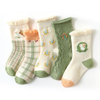 優貝選 舒適學生童襪5入套組-森林綠兔
