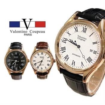 【Valentino Coupeau】經典羅馬數字真皮帶自動上鍊機械錶 范倫鐵諾 古柏