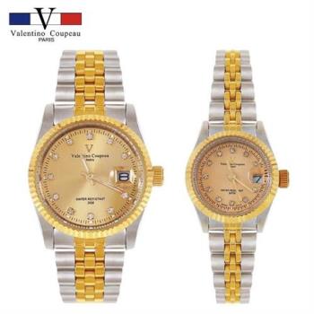 【Valentino Coupeau】典雅晶鑽金銀雙色不鏽鋼殼帶男女款手錶 范倫鐵諾 古柏