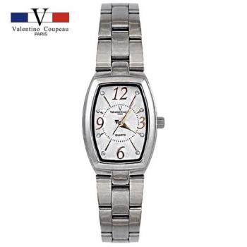 【Valentino Coupeau】雅緻酒桶實心不鏽鋼殼帶手錶-銀白 范倫鐵諾 古柏
