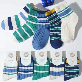 優貝選 舒適學生童襪5入套組(綠藍搭色條紋)