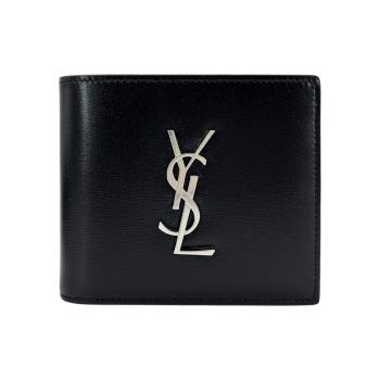 YSL 品牌銀logo滑面牛皮八卡對開短夾(453276-黑)