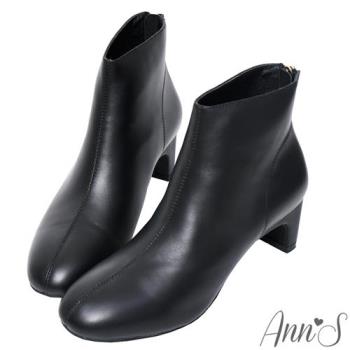 Ann’S完美版型-全真皮扁跟圓頭短靴-黑(版型偏小)