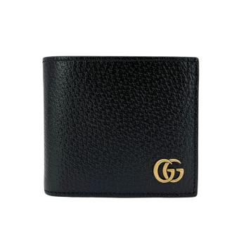 Gucci GG Marmont 金雙G牛皮對折短夾(428726-黑)