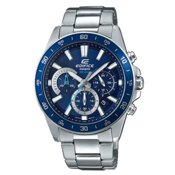 【CASIO 卡西歐】EDIFICE 時尚三眼男錶 不鏽鋼錶帶 藍面 防水100米 EFV-570 ( EFV-570D-2A )