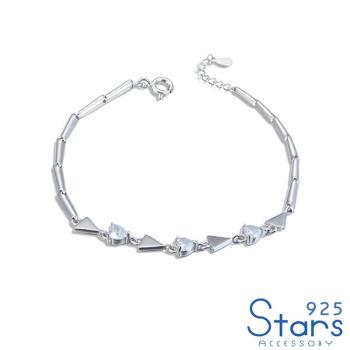 【925 STARS】純銀925甜美愛心鋯石三角幾何造型手鍊 造型手鍊