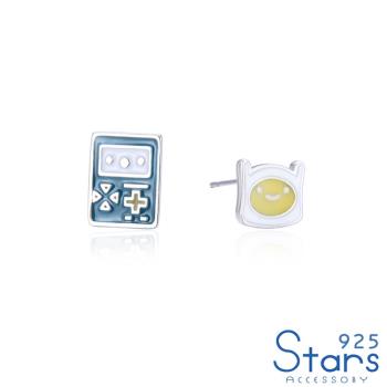 【925 STARS】純銀925可愛童趣滴釉不對稱機器人搖桿造型耳釘 造型耳釘