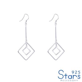 【925 STARS】純銀925簡約素銀幾何菱形造型耳環 造型耳環