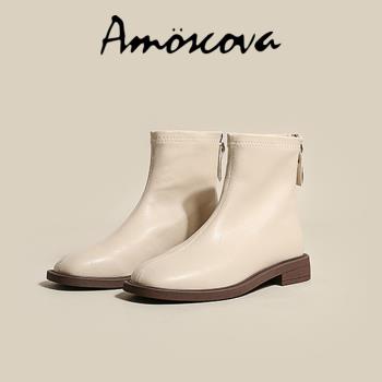 【Amoscova】女靴 真皮馬汀靴 素面短靴 中筒靴 重機靴 機車靴 女鞋(1672)