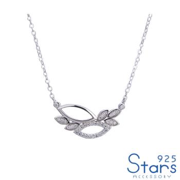 【925 STARS】純銀925微鑲美鑽幾何縷空葉片形狀造型項鍊 造型項鍊 美鑽項鍊