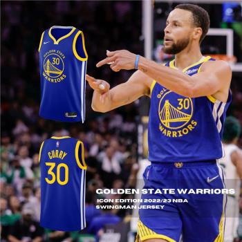 Nike 球衣 Icon Edition NBA 男款 藍 黃 金洲勇士 Curry 籃球 無袖上衣 DN2005-401