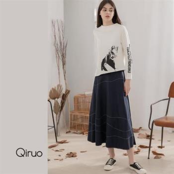 【Qiruo 奇若】秋冬專櫃 藍色大A長裙2253B  垂墜感十足