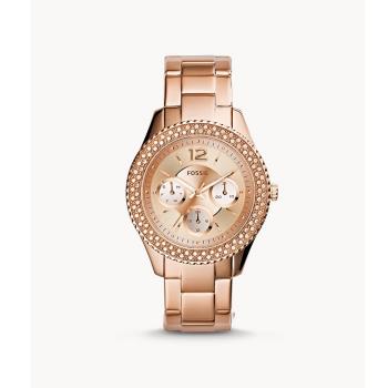 FOSSIL 美國最受歡迎玫瑰人生晶鑽時尚女性優質腕錶-玫瑰金-ES3590