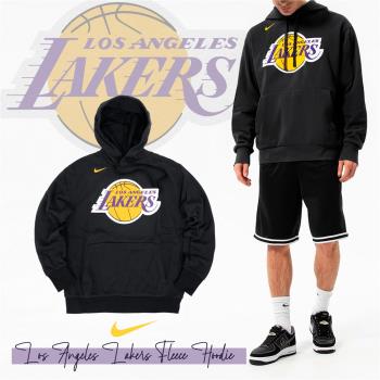 Nike 長袖上衣 Lakers Fleece Hoodie 男款 黑 帽T 洛杉磯 湖人隊 連帽上衣 DR2309-010